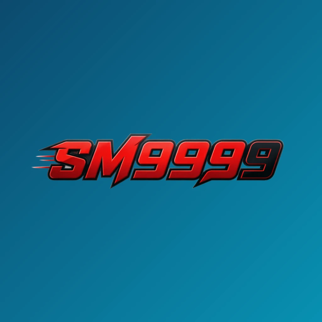 Dynamic sports-style horizontal rectangular wordmark logo for SM9999 with sharp shapes and motion effect, featuring bold readable letters and an energetic brand identity on a transparent background